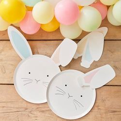 Ginger Ray Easter Bunny Paper Party Plates with Interchangeable Pastel Ears 8 Pack