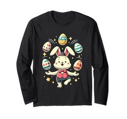 Divertido conejo de Pascua malabares huevos coloridos niños niños Manga Larga