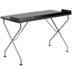 Flash Meubles Bureau d'ordinateur avec Cadre Marron, Métal, Black Laminate Top/Silver Frame, 126.36499999999999 x 64.77 x 6.35 cm