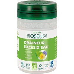 Biosens - Gélule végétale Draineur Excès d'eau - Chicorée, Piloselle et Bouleau - Certifié Bio AB Vegan - Fabriqué en France - Programme de 15 jours - 45 gélules