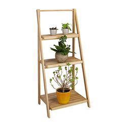 Relaxdays Prateleira para plantas, forma de escada, 99 x 45 x 32 cm, feita de bambu, cor natural