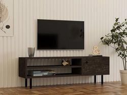 Hanah Home Nowoczesny antracytowy zestaw telewizyjny, 120 cm, 100% melamina, grubość 18 mm, wiele półek, stylowe wzornictwo przemysłowe