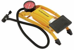 Dunlop Pompe à Pied Bar/PSI - Pompe à Air avec Manomètre - Pompe Velo Max. 7Bar/100PSI - INCL. Boîte de Rangement en Plastique Dur - Différentes Valves - Métal - Jaune/Noir