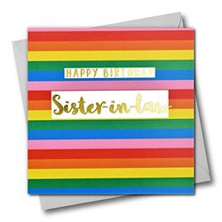 Gelukkige Verjaardag Zuster-in-law, Kleurrijke Stripes, Wenskaart met tekst Verijdeld in Glanzend Goud