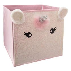 WELL HOME - Boîte de rangement enfant 'Licorne' rose - 29 x 39,5 x 29 cm