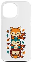 Foulard d'automne Motif Renard, Chouette, hérisson, Cacao Chaud Coque pour iPhone 13 Pro Max