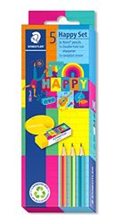 STAEDTLER Set schrijfwaren, in de kleurrijke Happy-kleuren, 3 Noris potloden, 1 rasoplast gum, 1 dubbele vouwpuntendoos, voor schrijven en schilderen, 61 SC3 HA