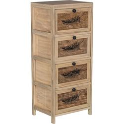 DRW Cassettiera in Legno con 4 cassetti in Vimini con Foglia in Naturale e Nero 40x30x94 cm, Trasparente e Arancione, Medidas: 10x10x9 cm