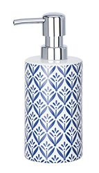 WENKO Dosificador de sabão Lorca azul cerâmica - dispensador de sabão líquido capacidade: 0,36 l, cerâmica, 8,5 x 18 x 7 cm, azul