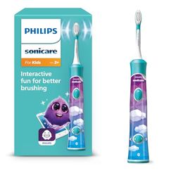 Philips Sonicare for Kids, brosse à dents électrique sonique avec application, pour enfant à partir de 3 ans, avec SmarTimer et QuadPacer pour un nettoyage en profondeur, turquoise, modèle HX6322/04