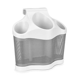 Polder Style Station, Tool Organizer for Hair Dryer, Curling Iron, and Straightener, Easy-to-Store Hair Styling Station, White and Silver