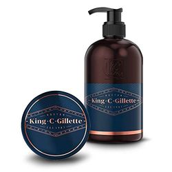 King C. Gillette Gel Limpiador Hombre para Barba y Rostro con Agua de Coco, 350 ml + Bálsamo para Barba con Aceite, barba hombre de Argán y Manteca de Karité, 100 ml, Regalos Originales para Hombre