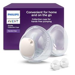 Philips Avent copas recolectoras dobles manos libres, copas recolectoras ultraligeras y transparentes para extractor de leche eléctrico, 4 protectores para el pecho (2x 21 mm y 2x 24 mm), SCF439/01
