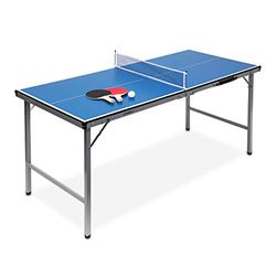 Relaxdays Mesa de ping pong exterior dobrável com rede, bolas e raquetes, madeira e metal, azul, 71 x 67 x 150 cm