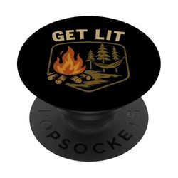 Get Lit divertido fogata Humor hoguera Divertido Camping vintage PopSockets PopGrip Adhesivo