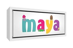 Little Helper Impresión sobre lienzo enmarcado madera blanco, dibujo personalizable con nombre de niña Maya 19 x 46 x 3 cm multicolor
