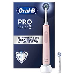 Oral-B Pro 3 Brosse À Dents Électrique Rose Pour Adultes, 3 Modes De Nettoyage Avec Blancheur Et Sensibilité Pour Protéger Les Gencives, 2 Brossettes Crossaction De Rechange, 1 Chargeur