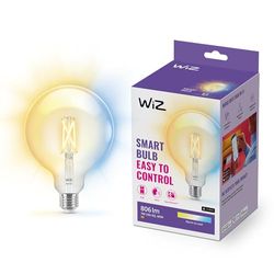 WiZ Filament Tunable White - Smart LED belysning (WiFi och Bluetooth), 60W, G125, E27, 2700-6500 Kelvin, Dimbar i kallvitt till varmvitt, Klart glas