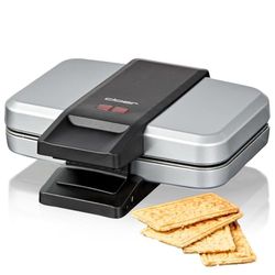 Cloer 6119 Spekulatius - Ferro da waffle per 4 biscotti, speculatius 6 x 11 cm, biscotti per Natale, 600 W, spia di controllo, salvaspazio, chiusura a 3 livelli, colore: argento, plastica