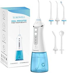 TUREWELL FC1591 Idropulsore Dentale, 300ml Irrigatore Orale Portatile con 3 Modalità IPX7 5 Ugelli di Ricambio, USB ricaricabile per viaggi e uso domestico