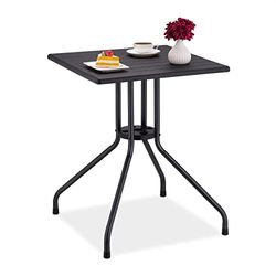 Relaxdays Tavolino da Giardino, HLP: 75x61x61 cm, Tavolo Quadrato da Balcone, in Plastica Effetto Legno e Acciaio, Nero