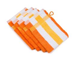 Gözze - Juego de 4 manoplas de baño a rayas New York, Suaves y absorbentes, Algodón, 17 x 24 cm - Naranja/Blanco/Amarillo