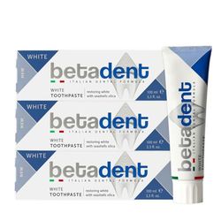 Betadent ZESTAW 3 BIAŁY BIAŁY DENTYFRIC. Delikatny i nieścierny, przywraca naturalną biel zębów. Świeży oddech, działanie przeciwpłytkowe, przeciwkamień nazębny - 3x100ml
