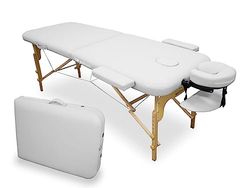 WELLCORE massagetafel, inklapbaar, van hout, kunstleer, 186 x 66 cm, in hoogte verstelbaar, afneembare kop, twee verlengarmen, gezichtsgat, wit, tot 140 kg