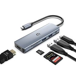 USB C HUB, USB 3.0 HUB, estación de Acoplamiento 6 en 1 USB C con 2 x USB 3.0, 4K HDMI, 100 W PD, Lector de Tarjetas SD/TF, Compatible con Ordenadores portátiles, Windows, Linux y Sistemas operativos