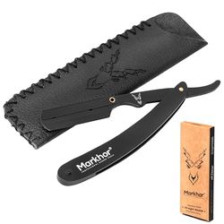 MARKHOR® Cut Throat Razor Kit, Matte Black Straight Razor, Professional Barber Premium Quality Straight Edge Moustache & Beard Shaving Razor