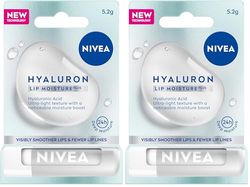 NIVEA Hyaluron Moisture Plus Lip Balm (5.2g), Ultra-Light Lip Balm Stick with Hyaluronic Acid, Provides 24H Moisture and Visibly Smoother Lips (Pack of 2)