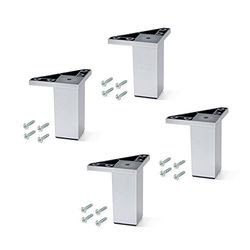 EMUCA - Pés para móveis de plástico cinzento metalizado, pernas para móveis, lote de 4 pés de altura 100 mm com parafusos de montagem