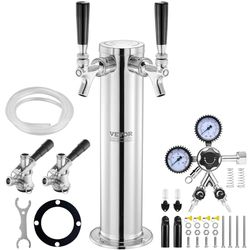 VEVOR Kit Colonne à Bière 2 Robinets, Distributeur de Bière Boisson en Acier Inoxydable, Tireuse à Bière avec Régulateur à Double Jauge W21,8 et Coupleur de Fût Système S, pour Bar Restaurant Maison