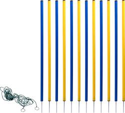 dobar® 50807 Agility Slalom Set 12 Pezzi Agility per Cani, Barre da Slalom Bicolore per Allenamento, Skill Training in Set, Altezza 110 cm, Blu/Giallo