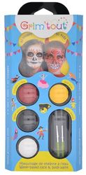 GRIM'TOUT- Catrina Palette de Maquillage 4 Couleurs, Enfants Unisexes, Rouge foncé, Jaune Soleil, Noir, Blanc, 30x13cm