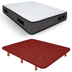 Duérmete Online Base imbottita 3D rinforzata anti rumore + materasso viscoelastico Visco Premium | gambe in legno color ciliegio, rosso, 90 x 180 cm