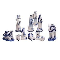 Kurt Adler Santons de Noël en Porcelaine Bleue de Delft (de 5 à 17 cm). Set de 11 pièces
