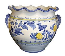 CACHEPOT BLU CON MANICI IN CERAMICA DI VIETRI DIPINTO A MANO DIAMETRO CM 30 ALTEZZA CM 25 FIORIERA VASO TERRACOTTA MAIOLICA COTTO COCCIO