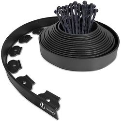 VOUNOT® Bordure de Jardin en Plastique 10 mètres avec 30 Piquets d'ancrage Bordurette de Pelouse Flexible Bordure de Gazon avec piquets Solides Idée de Jardin Hauteur 50mm, Epaisseur 4mm Noir