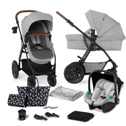 Kinderkraft XMOOV Poussette 3 en 1, Trio, Enfant, Siège Auto i-Size 40-75 cm 2 en 1, SYSTÈME DE VOYAGE, Nacelle, Accessoires inclus, Panier spacieux jusqu'à 4 kg, Jusqu'à 22 kg, Gris clair