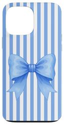 Fiocco Blu Nastro Acquerello Ragazze Donne Blu Bianco A Strisce Custodia per iPhone 13 Pro Max