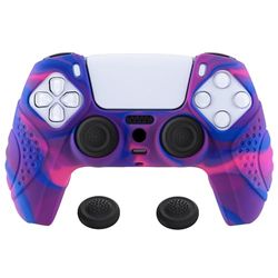 eXtremeRate PlayVital Guardian Edition Ergonomic Soft Anti-Slip Controller Silicone Case Cover for ps5, Rubber Protector Skins with Black Joystick Caps for ps5 Controller - Pink & Purple & Blue