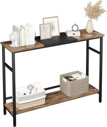 Consoletafel smal met planken, houten consoletafel 100 x 23 x 80 cm gangtafel smal, consoletafel vintage kleur met stabiel metalen frame haltafel voor kleine ruimtes, hal, entree, woonkamer