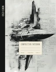 Composition Notebook College Ruled: Vintage Spaceship Comic Design | Futuristic Ship Dark Aesthetic School Student Gift Journal