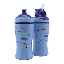 Nuby - Doublepack - Lot de 2: Gobelet Flip-it préscolaire - 360 ml - bleu - 12m+ / Gobelet à débit libre Pop-up 360 ml - bleu - 18m+