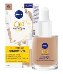 NIVEA Q10 POWER Anti-Rughe 3in1 Siero fondotinta 02 Dark 30 ml, Fondotinta coprente, idratante e anti-età, Siero viso colorato con Coenzima Q10 e Acido Ialuronico