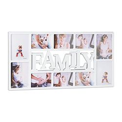 Relaxdays Picture Frame Family, Photo Frame for 10 Pictures, Hanging Collage, HWD: 36.5 x 72 x 2 cm, White