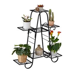 Relaxdays plantenrek metaal, vintage, HBD: 83 x 75 x 24 cm, planten etagere voor binnen, woonkamer, met 7 etages, zwart