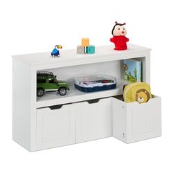 Relaxdays Rangement pour la Chambre de Votre Enfant, 3 Cases avec roulettes, H x L x P : 60 x 102 x 30 cm, Blanc