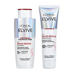 L’Oreal Paris Elvive Bond Repair Routine Set for Damaged Hair, Shampoo 200ml and Conditioner 150ml, Deep Intensive Hair Repair Treatment, Rebuild Broken Hair Bonds